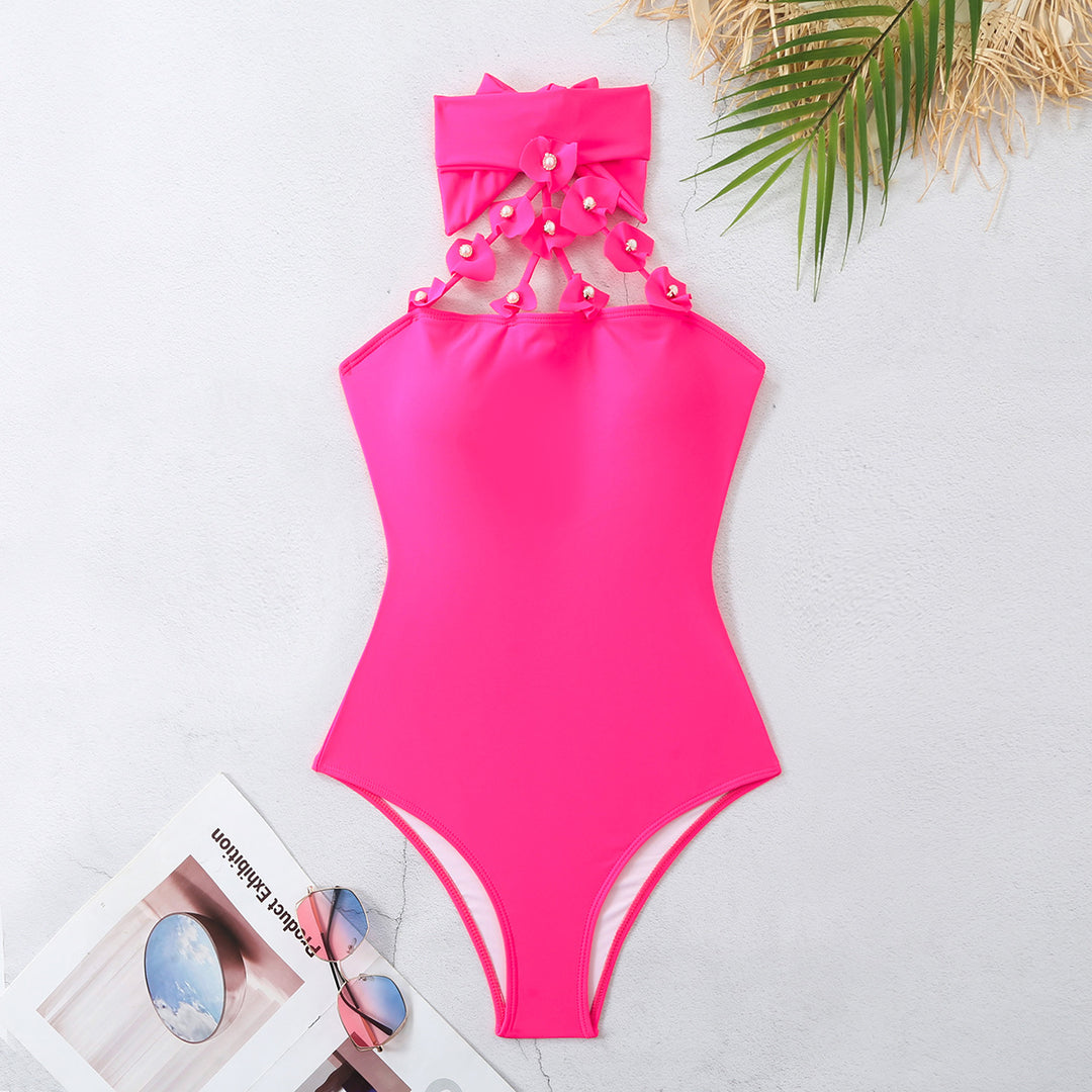 Solid Color One Piece Swimsuit for Women Tube Top Swimsuit One Piece