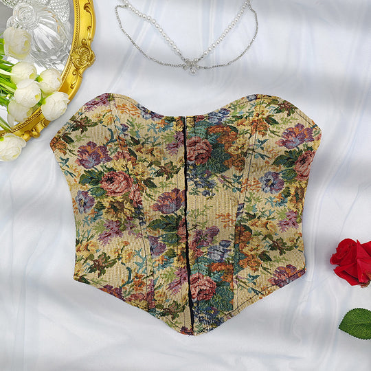 Women Clothing Spicy Girl Vintage Jacquard Sexy Low Cut Wrapped Chest Boning Corset Breasted Vest Top