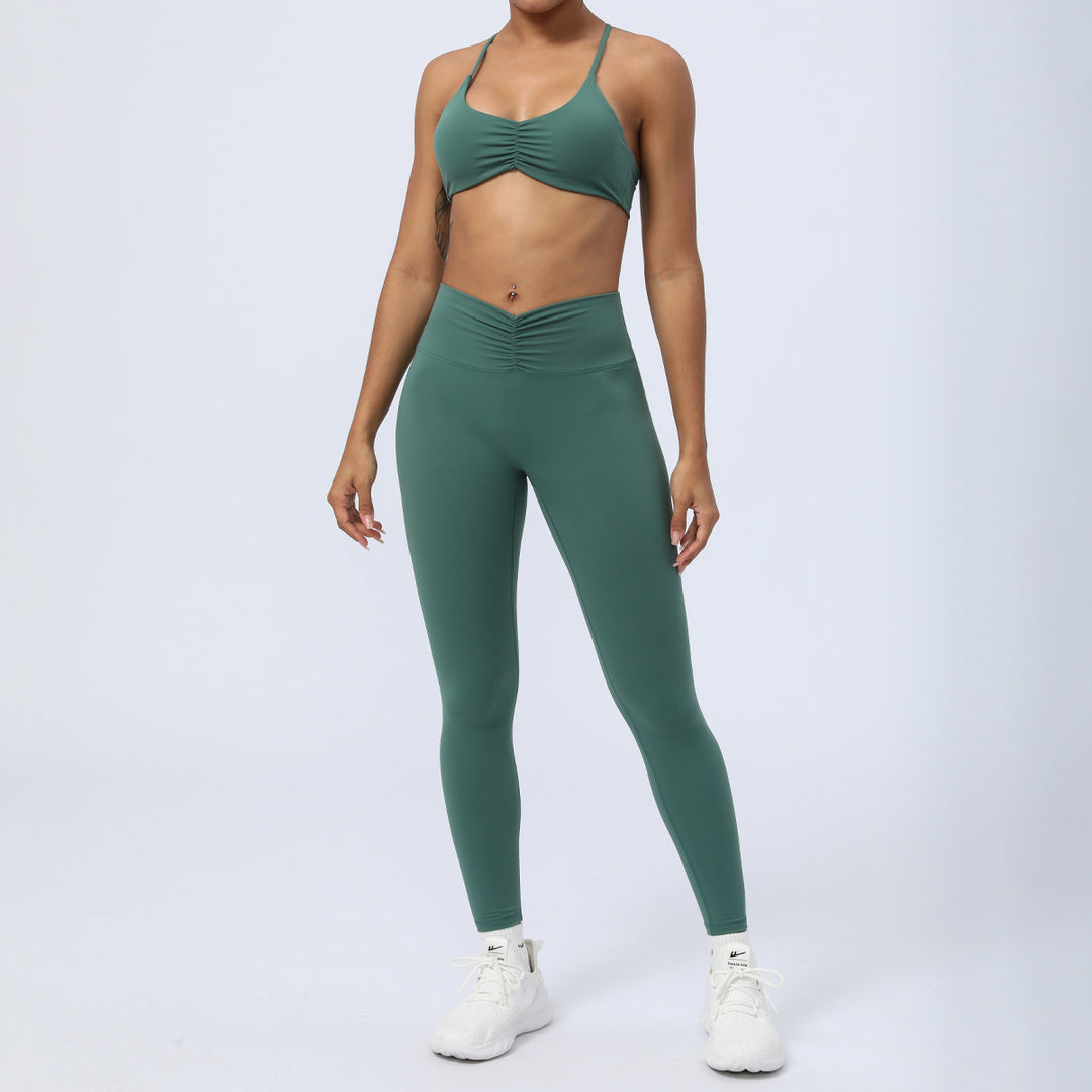 Nude Feel Fitness Clothes Suit Y Shaped Beauty Back Yoga Clothes With Chest Pad Hip Lifting Cropped Pants Sports Two Piece Suit Women