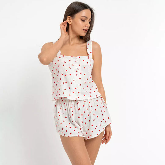 Shorts Fashionable Support Outer Wear Two Piece Set Heart Printing Cotton Pajamas Women Homewear