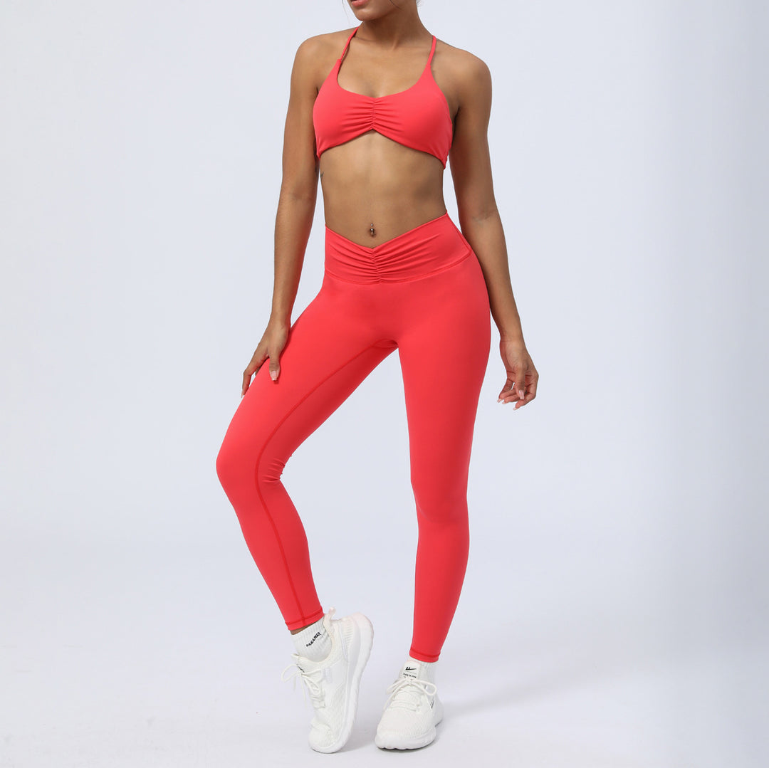 Nude Feel Fitness Clothes Suit Y Shaped Beauty Back Yoga Clothes With Chest Pad Hip Lifting Cropped Pants Sports Two Piece Suit Women