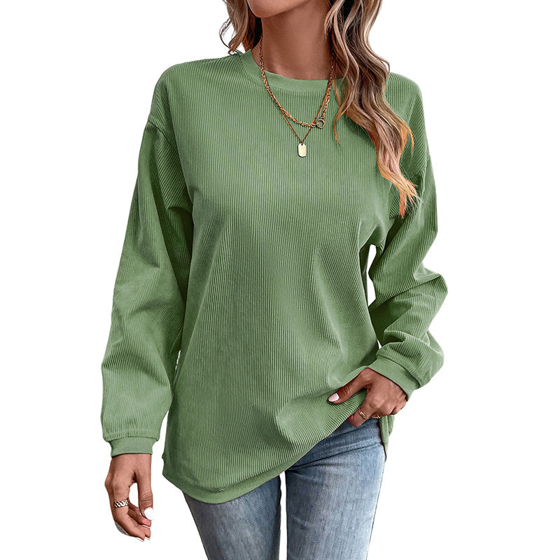 Letter Graphic Print Simple Hoodless Sweater Women Solid Color Long Sleeve Bottoming Shirt