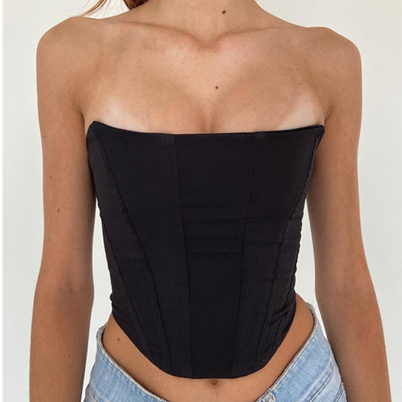 Summer Backless off Shoulder Sexy Bandage Tube Top Strapless Corset Short Top