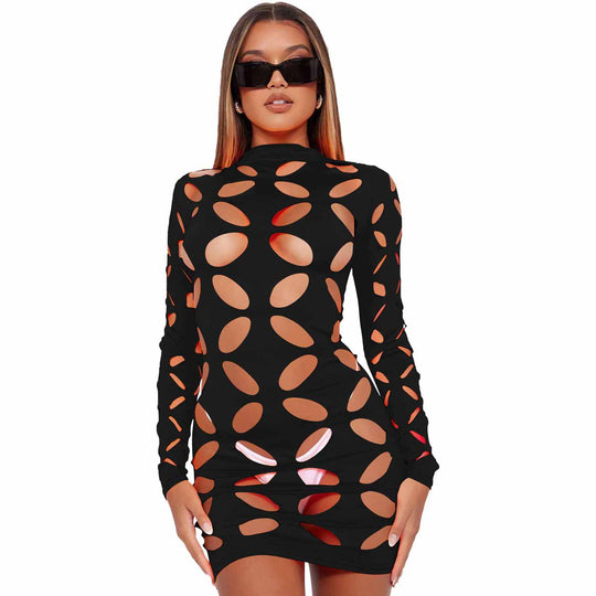 Women Clothing Sexy Hollow Out Cutout Burning Floral Dress Women