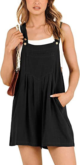 Women Cotton Linen Loose Casual One Piece Wide Leg Romper