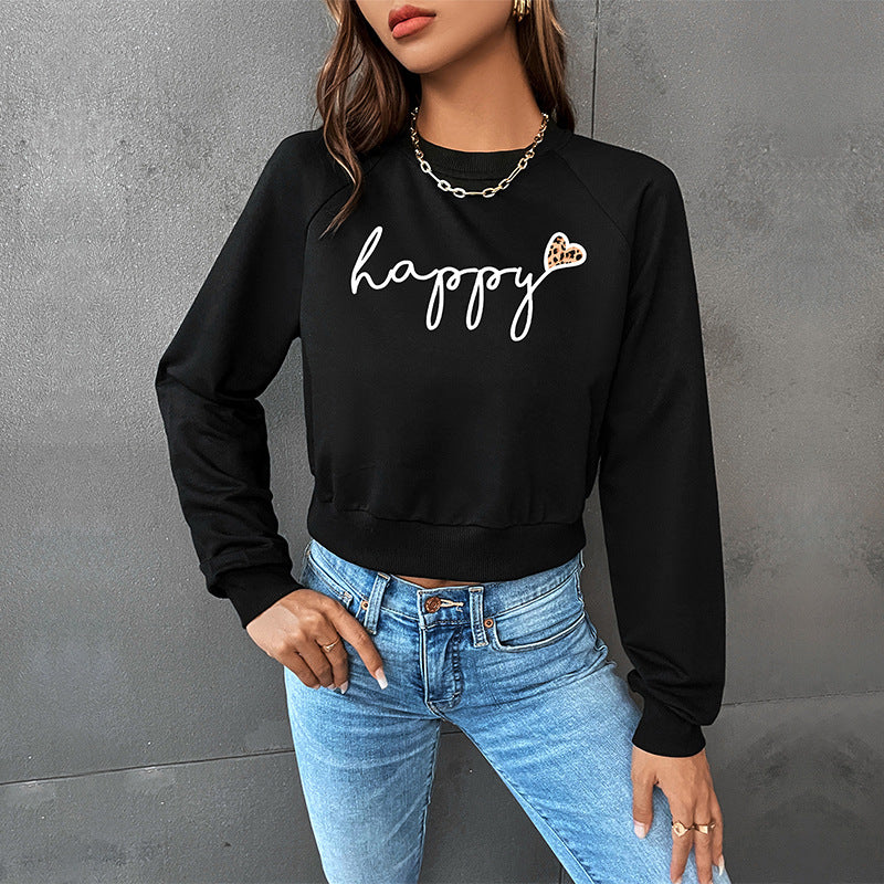 Autumn Women Clothing Short Letter Graphic Print Sweatshirt Women