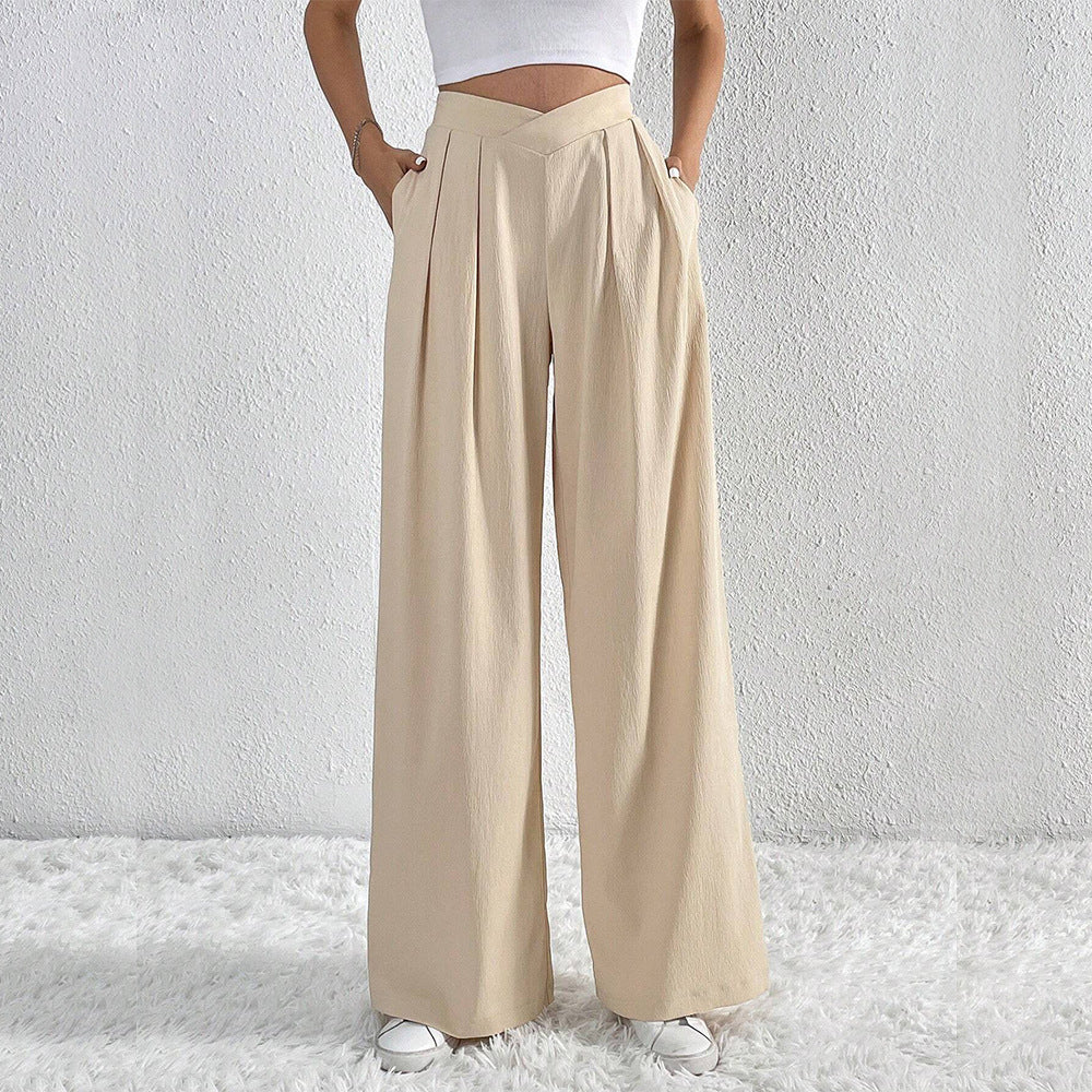 Autumn Winter Women Clothing Office Pleated Casual Wide Leg Pants Loose Trousers