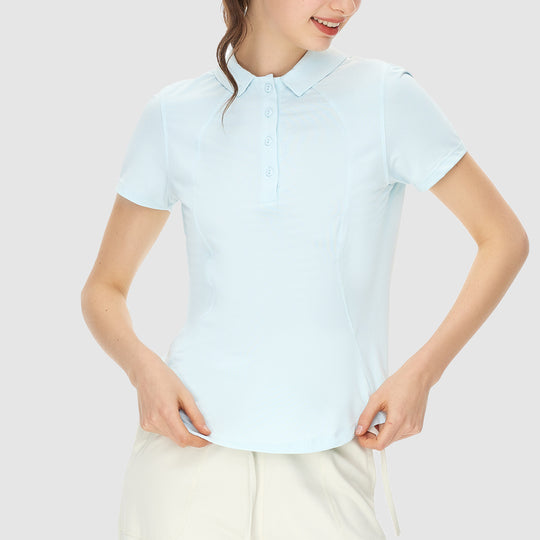 Spring Summer Polo Collar Casual Top Button Arc Sun Protective Clothing Yoga Sports Short Sleeve T shirt