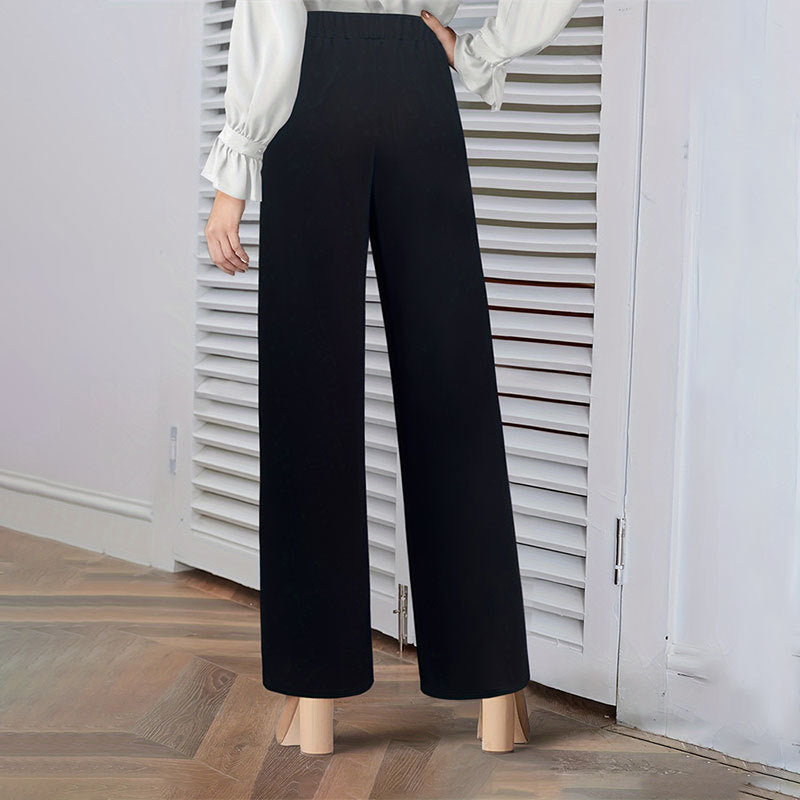 Elegant Solid Color Buttons Knitted Stretch Wide Leg Pants All Match Women Trousers Straight Pants Women Clothing