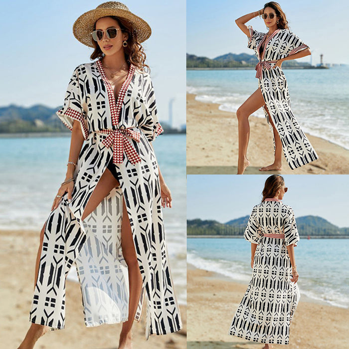 Cotton Beach Cover Up Swimsuit Outwear Sun Protection Cardigan Women Vacation Beach Coat