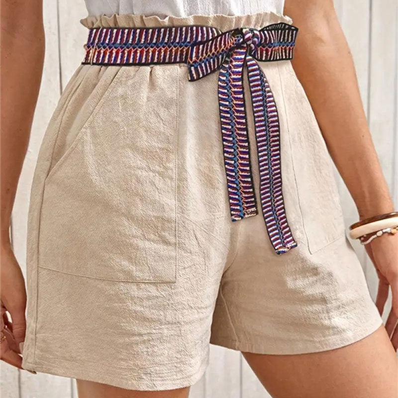 Pants Ethnic Ribbon Decorative Pocket Shorts Women Summer Solid Color Loose Casual Pants Women