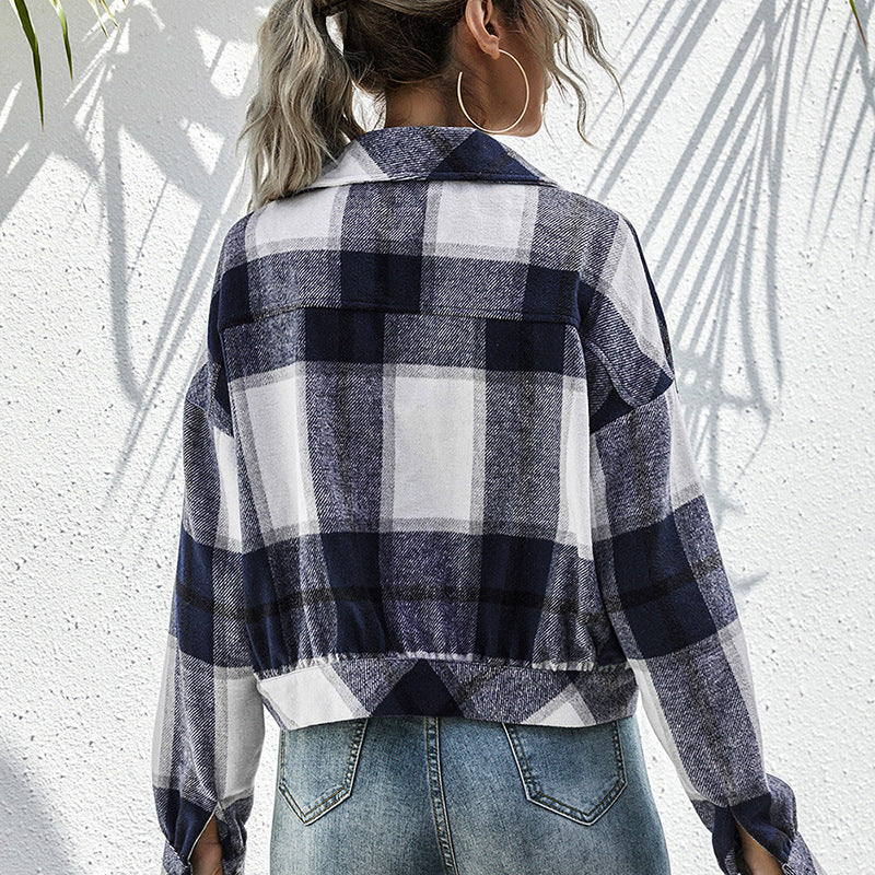 Thickened Long-Sleeved Plaid Top Loose Casual Shacket Plush Plaid Single Breasted Shacket Jacket Coat Women