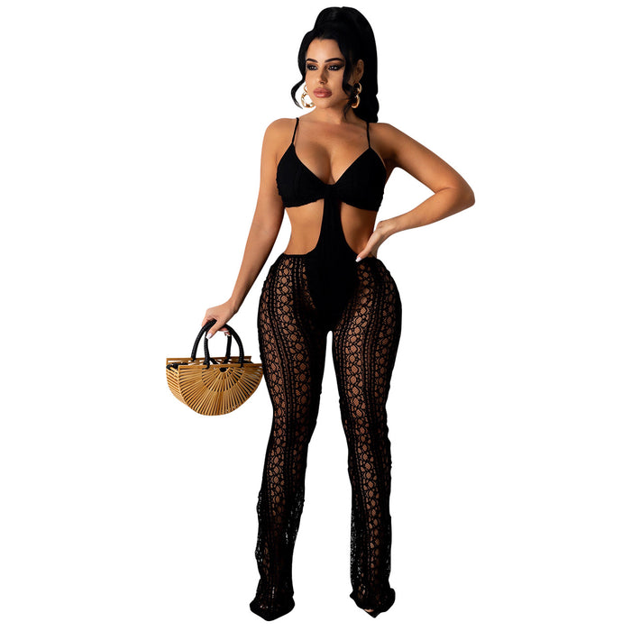 Women Jumpsuit Spring Summer Perspective Sexy Lace Fabric Jumpsuit