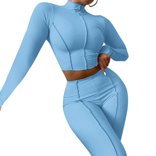 Women Clothing  Fall ide-out Wear Design High-Necked Thread High Waist Slim Fit Two-Piece Suit