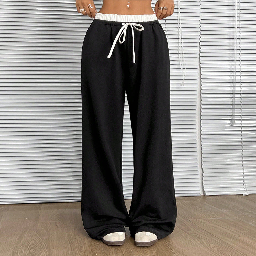 Simple Straight Casual Pants Autumn Winter Loose Slimming Elastic Waist Mop Trousers Women