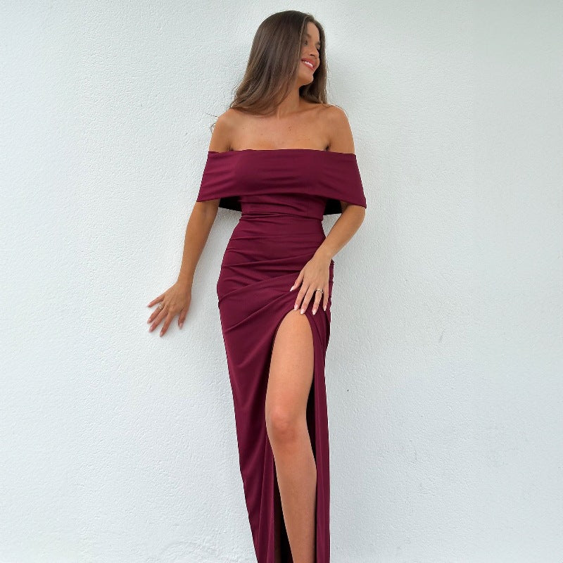 Summer Slim Fit Sexy Slit Off Shoulder Dress Women Clothing