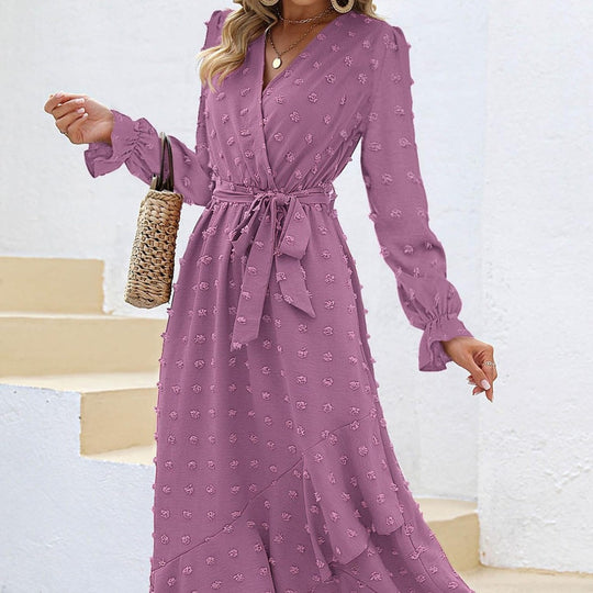 Women Autumn Swiss Polka Dot Long Sleeve Streamlined Wedding Party Dress