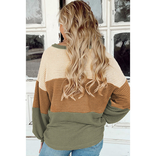 Casual Loose Warm Pullover Sweater Women Autumn Winter Color Contrast Patchwork Drop Shoulder Long Sleeve T Shirt