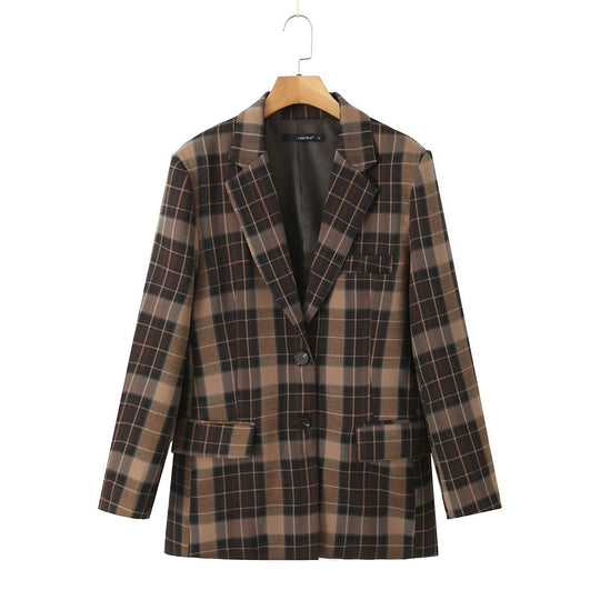 Autumn Single Breasted Blazer Collared Vest Plaid Mid Length Three Piece Skirt Set