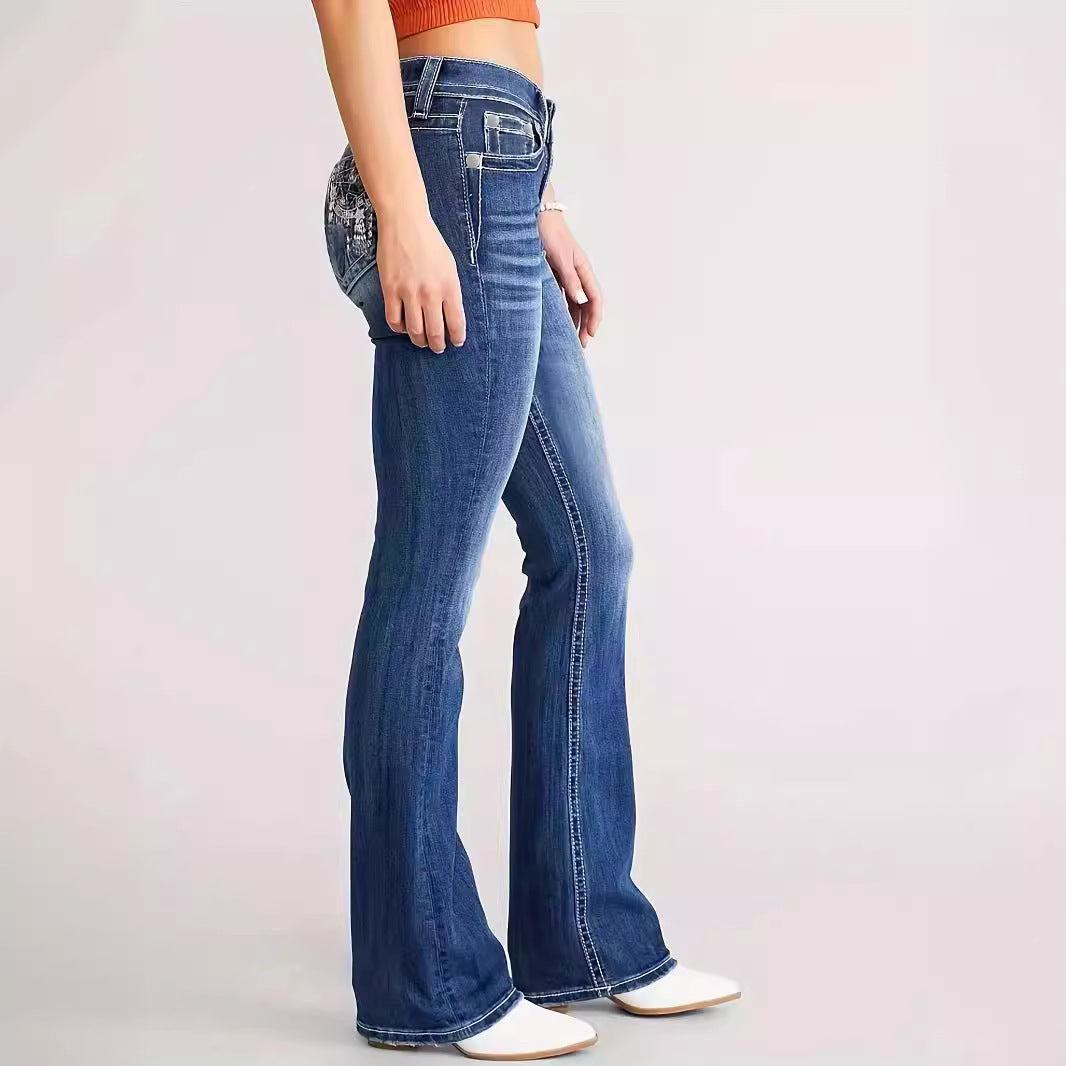 Embroidered Smart Trousers Jeans Women Pants