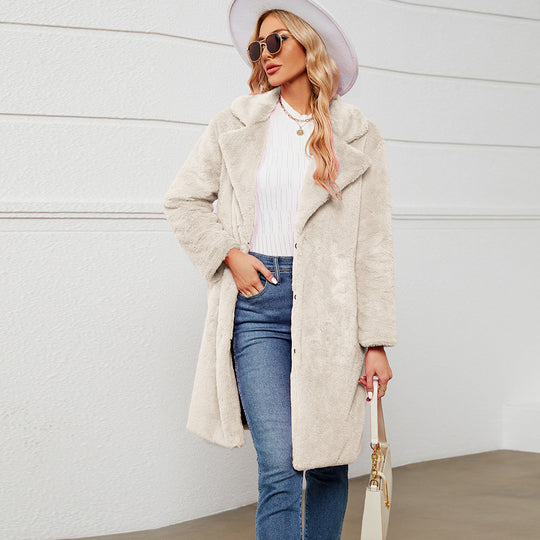 Casual Collar Faux Fur Coat Plush Long Coat Autumn Winter Coat