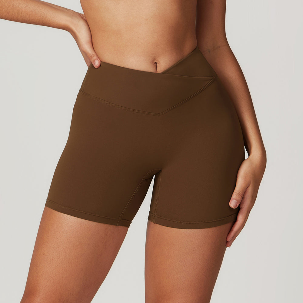 Sustainable Recycled Nude Feel Tight Yoga Shorts Outer Wear Running Workout Pants Cross High Waist Workout Shorts Women