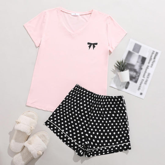 Pajamas Women Summer Short Sleeved Thin Casual Shorts Two Piece Home Wear