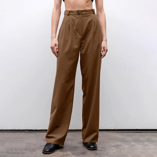 Brown Casual Card High Waist Loose Slimming Trousers Summer Straight Pants