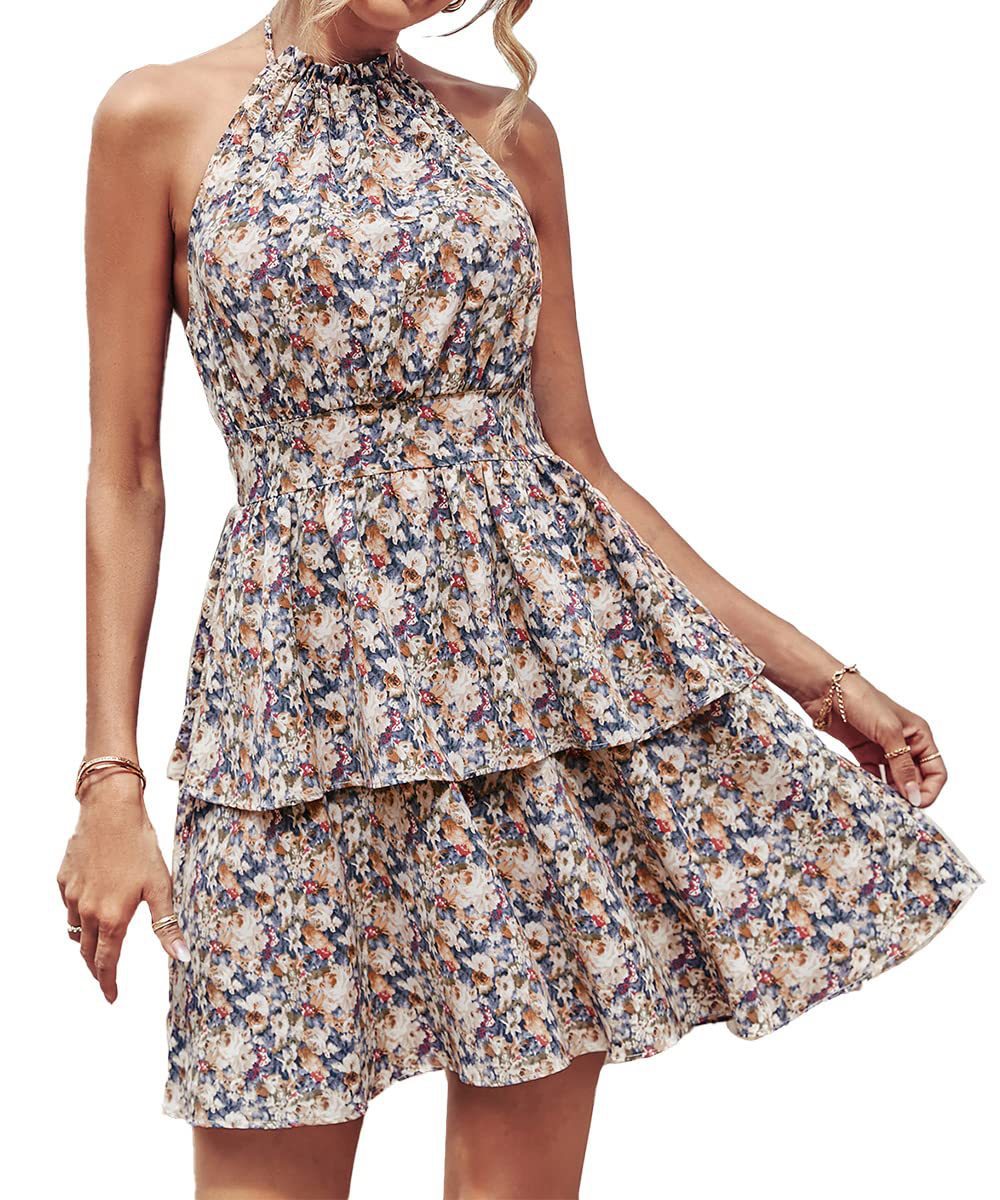Summer Halter Backless Printed Sleeveless Dress Women Clothing