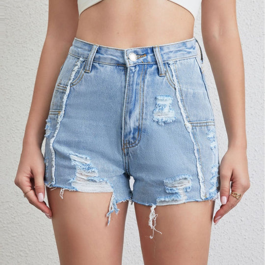 Summer Women Summer High Waist Denim Shorts Ripped Casual Pants