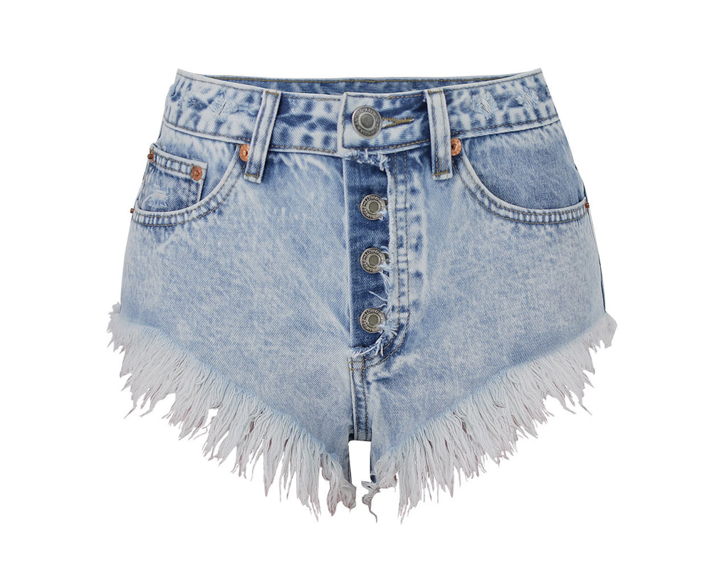 Women Clothing Summer High Waist Breasted Worn Washed Snowflake Women Denim Shorts Beach Pants