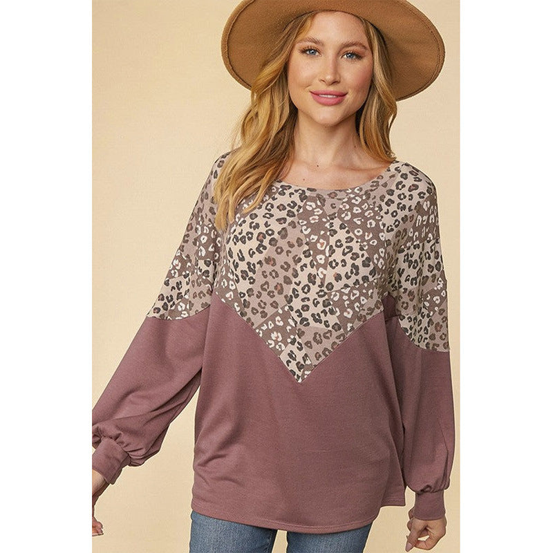 plus Size Leopard Print Multicolor Hoodie Women Autumn Loose round Neck Long Sleeve Top Women