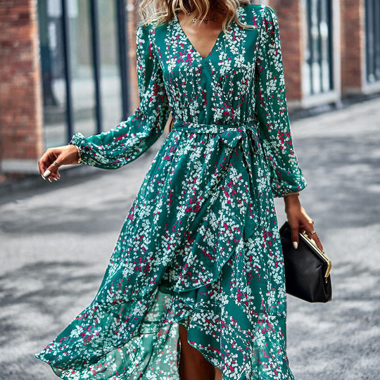 Spring Autumn Self Designed Dress Bohemian Women Elegant Floral Casual A line Dress