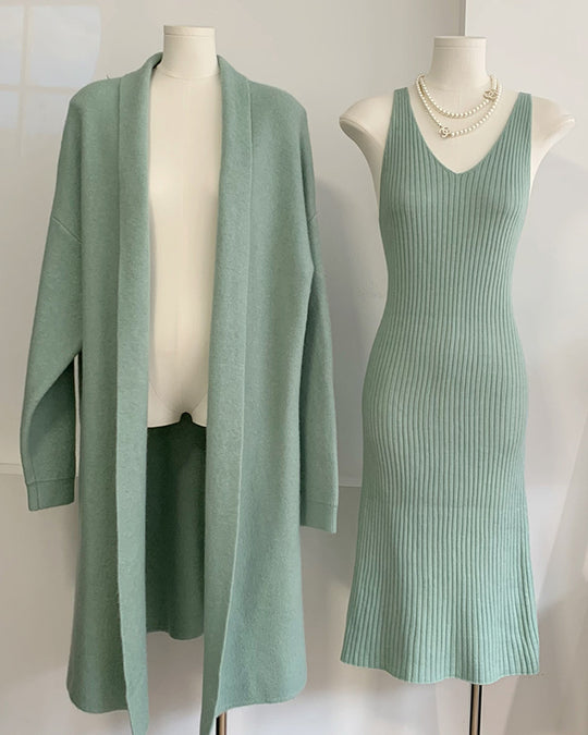 Autumn Winter Knitting Suit Women Elegant Vest Dress Long Cardigan Coat