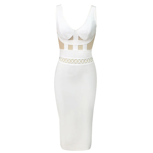 Dress Bandage Dress Retro Sexy Sleeveless Stitching Hollow Out Cutout Back Slit Slim Dress Women