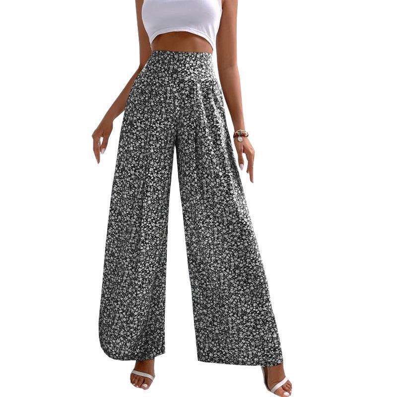 Women Clothing Floral Casual Pants Trousers Loose Printing Waist Tightening