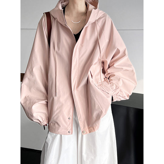 Pink Hooded Jacket Jacket Women Spring Outdoor Casual Overalls