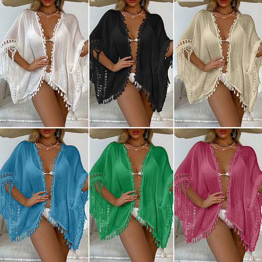 Tassel Cardigan Hand Crocheting Sleeve Edge Sexy Loose Casual Vacation Beach Sunscreen Swimsuit Cover