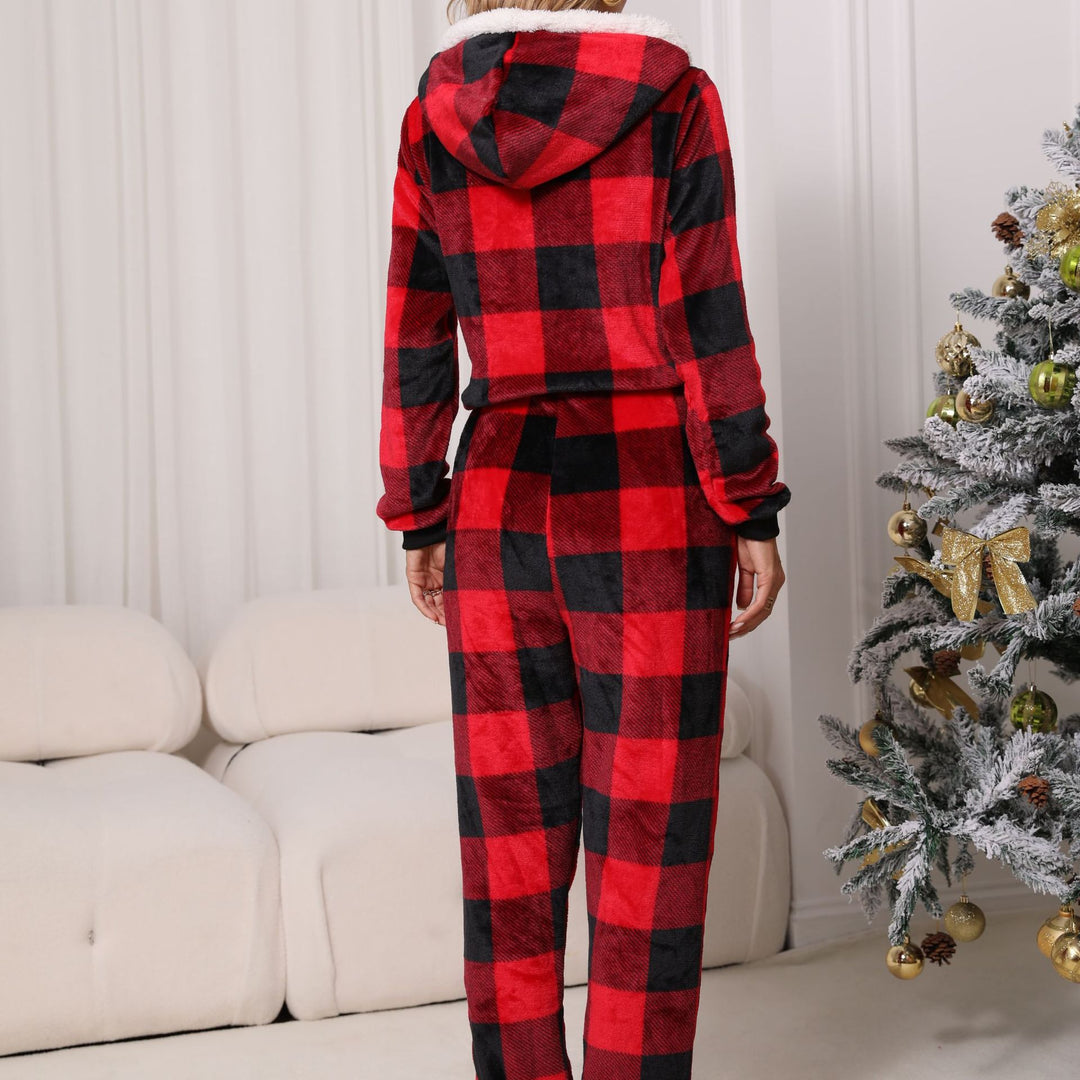 Fall Women round Neck Long Sleeve Home Casual Suitable Daily Wear Flannel Jumpsuit