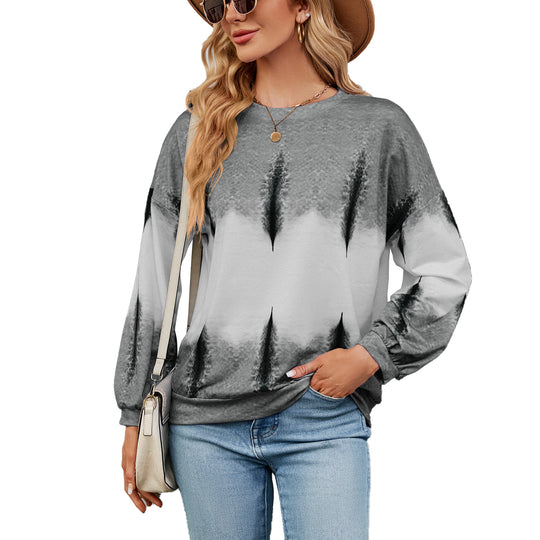 Autumn Winter Tie-Dye Contrast Color round Neck Long Sleeve Loose Sweatshirt