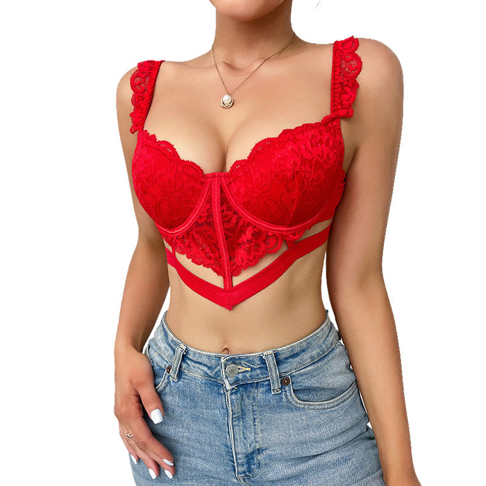 Thin Bra Women Underwear Hollow Out Cutout Backless Lace Lace Sexy Bodybuilding Single Blouse Red Birth Year