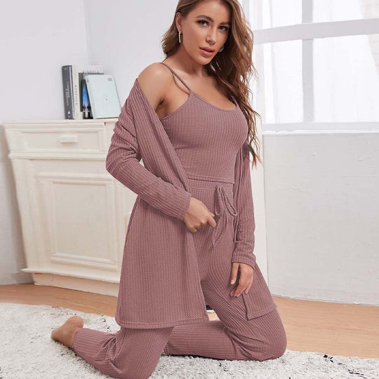 Sexy Home Suit Autumn Winter Solid Color Loose Comfortable Three Piece Set Women