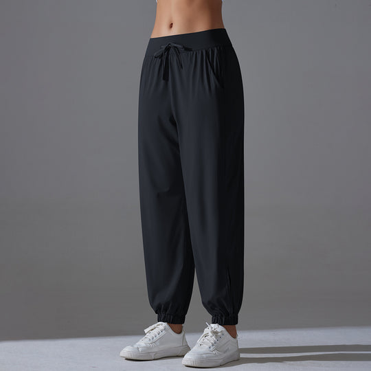 Cool Feeling Sun Protective Pants Thin Loose Tappered Sports Pants Draping Wide Leg Slim Fit Breathable High Waist Raw Yarn Sun Proof Trousers