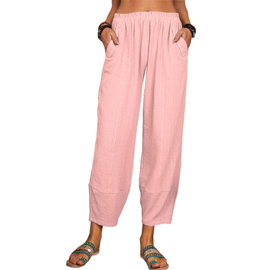 Summer Solid Color Loose Cotton Linen Casual Pants Home Harem Trousers Women
