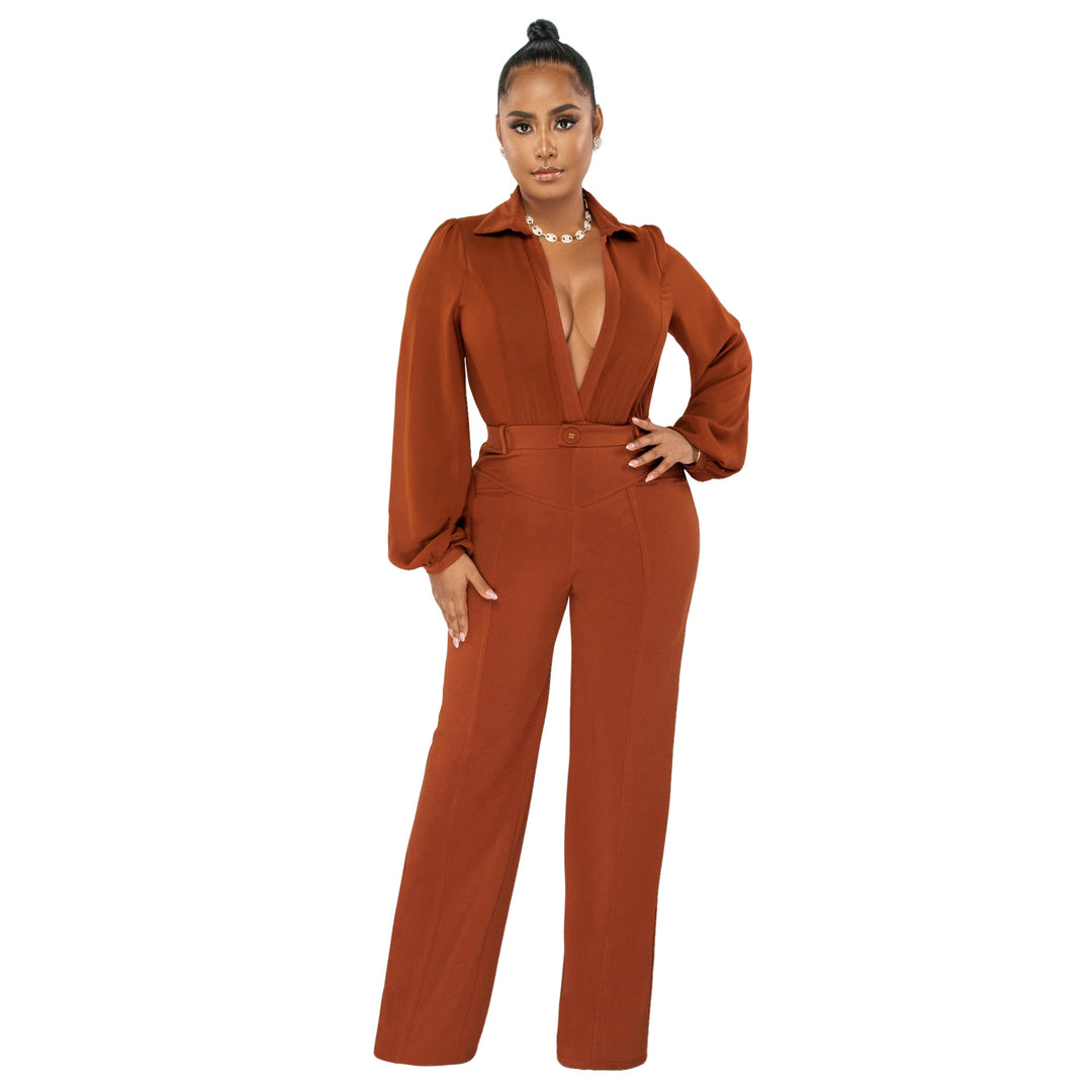 Women Clothing Jumpsuit Sexy V neck Long Sleeve Tight Blouse Trousers Autumn Winter