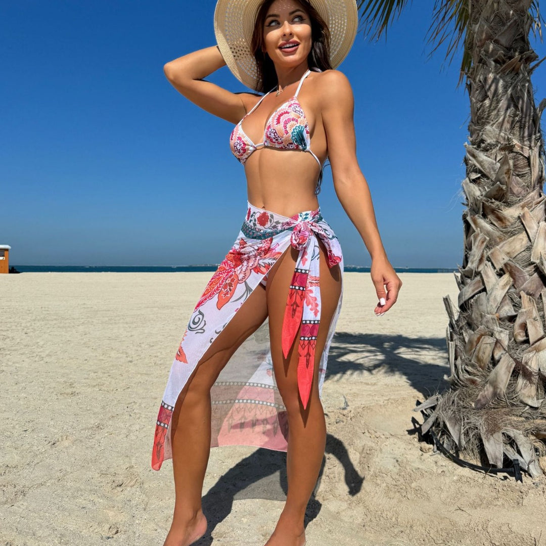 Three Piece Set Floral Printing Customized Mesh Three Piece Set Swimwear Swimsuit Bikini Bikini