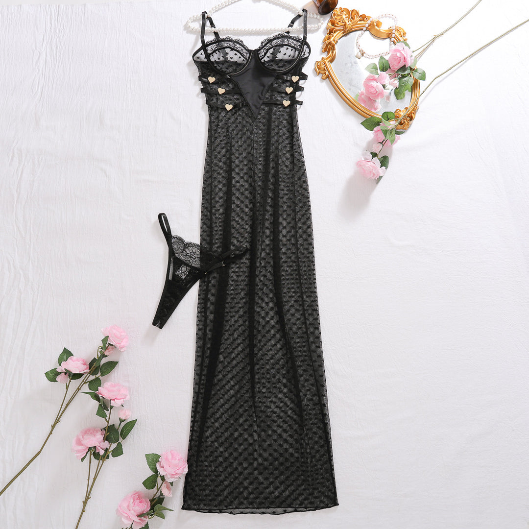 Summer Underwear Sexy Strap Tight Set Love Polka Dot Lace Dress Women