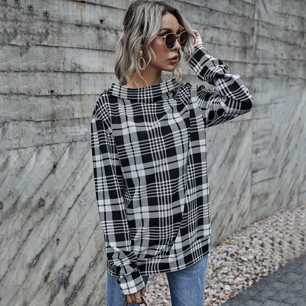 Spring Autumn Women Clothing Hooded Pullover Plaid Women Casual Sweatshirt Women