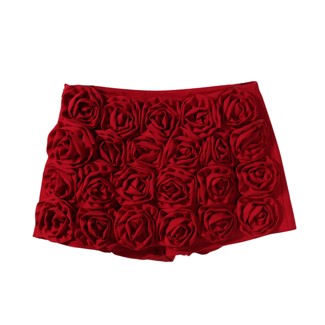 High End Sense Small High Luxury Heavy Industry Three Dimensional Rose Floral Decoration Mini Shorts Fashionable Elegant French Culottes