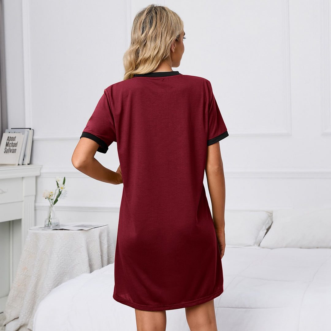 Short Sleeve Solid Color Loose T Shirt Round Neck Pajamas Dress